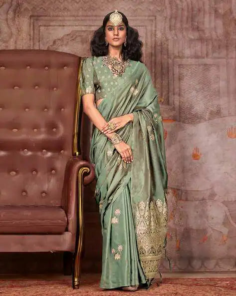 Light Green Pure Satin Handloom Weaving Saree 
