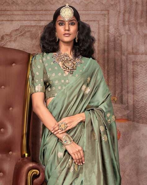 Light Green Pure Satin Handloom Weaving Saree 