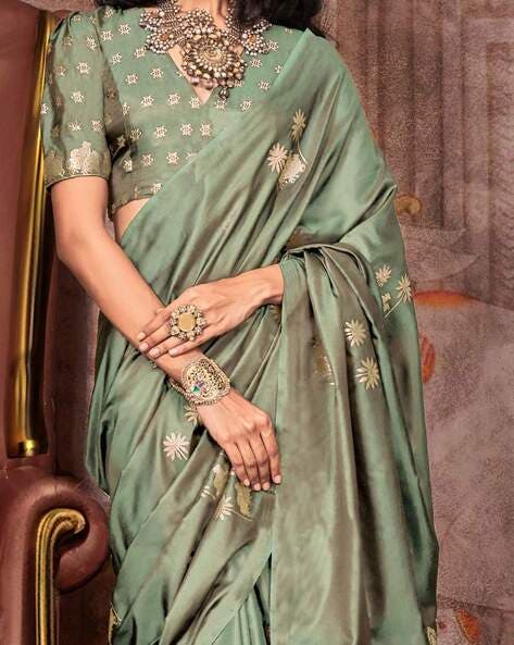 Light Green Pure Satin Handloom Weaving Saree 