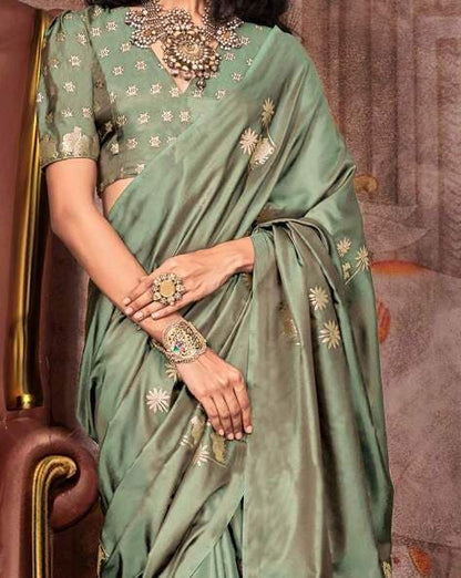 Light Green Pure Satin Handloom Weaving Saree 