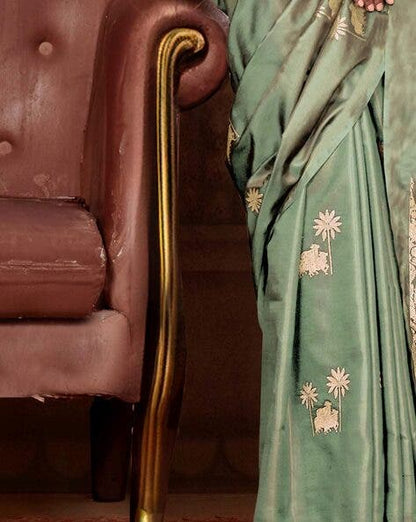 Light Green Pure Satin Handloom Weaving Saree 