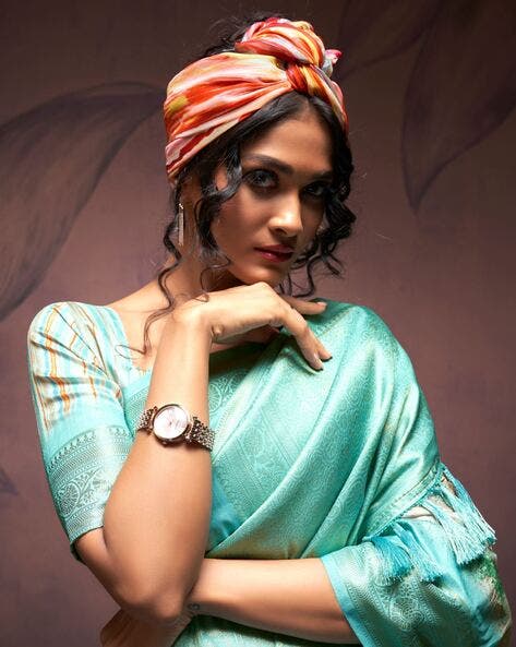 Water Blue Pure Banarasi Handloom Digital Printed Silk Saree 