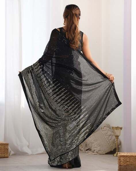 Black Pure Heavy Georgette Sequins Saree