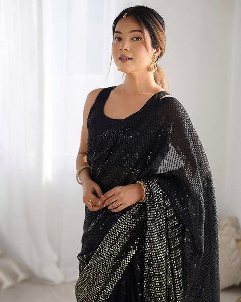 Black Pure Heavy Georgette Sequins Saree Sequins Saree Anant Tex Exports Pvt.Ltd..