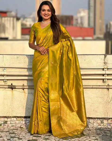 Olive Pure Soft Munga Silk Handloom Weaving Saree 
