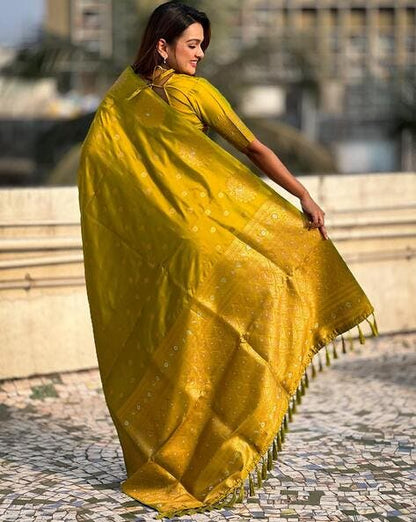 Olive Pure Soft Munga Silk Handloom Weaving Saree 