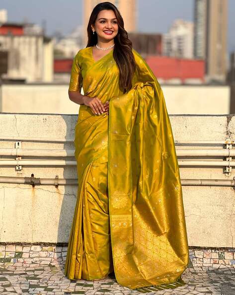 Olive Pure Soft Munga Silk Handloom Weaving Saree 