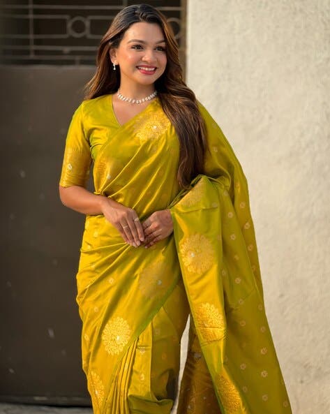 Olive Pure Soft Munga Silk Handloom Weaving Saree 