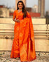 Orange Pure Soft Munga Silk Handloom Weaving Saree 
