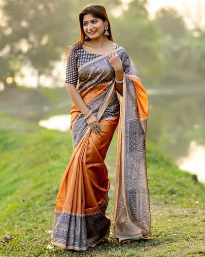 Mustard Pure Soft Tussar Silk Madhubani Saree Tussar Saree Anant Tex Exports Pvt.Ltd..