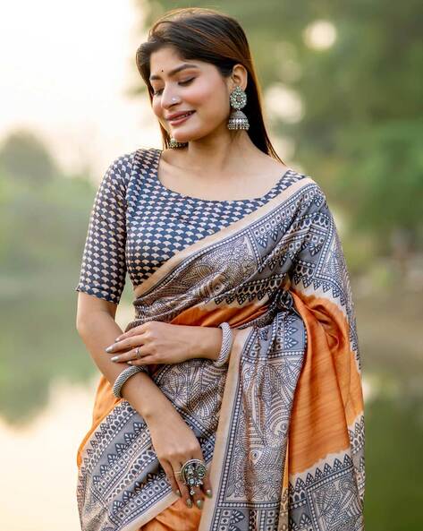 Mustard Pure Soft Tussar Silk Madhubani Saree Tussar Saree Anant Tex Exports Pvt.Ltd..