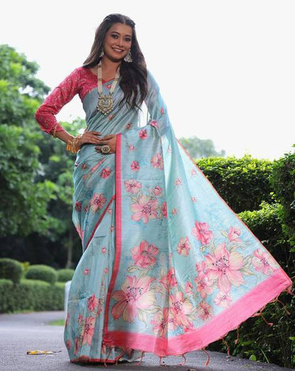 Sky Blue Pure Soft Tussar Silk Saree Tussar Saree Anant Tex Exports Pvt.Ltd..