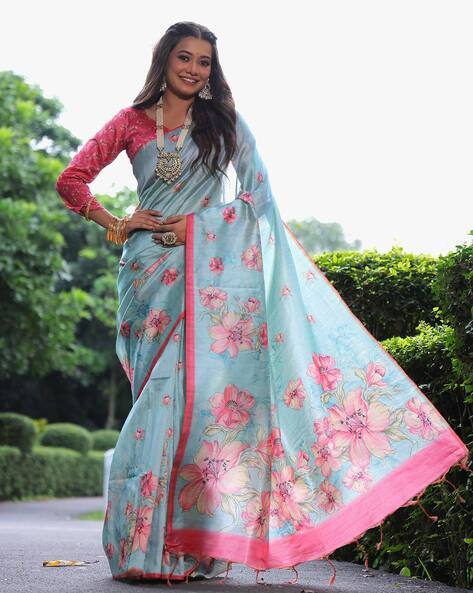 Sky Blue Pure Soft Tussar Silk Saree