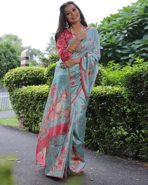 Sky Blue Pure Soft Tussar Silk Saree