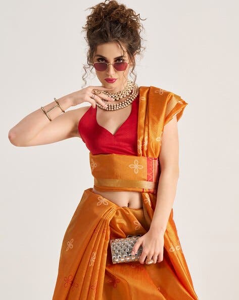 Orange Pure Soft Art Silk Handloom Bandhej Print Saree