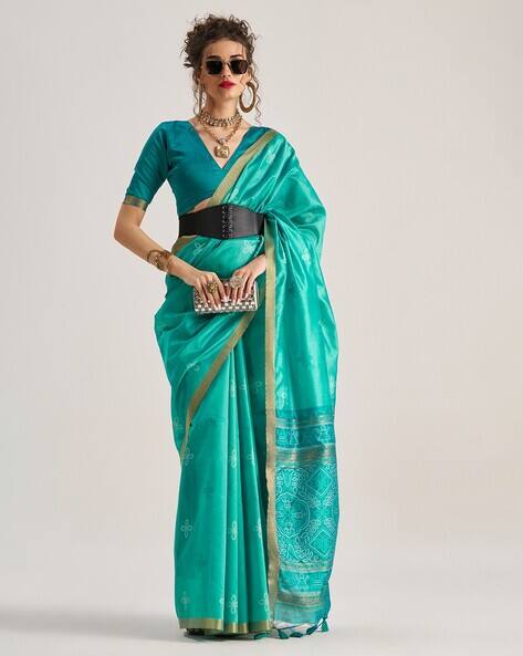 Green Pure Soft Art Silk Handloom Bandhej Print Saree 