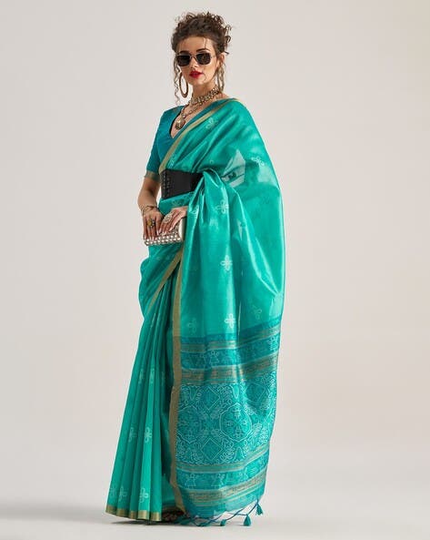 Green Pure Soft Art Silk Handloom Bandhej Print Saree
