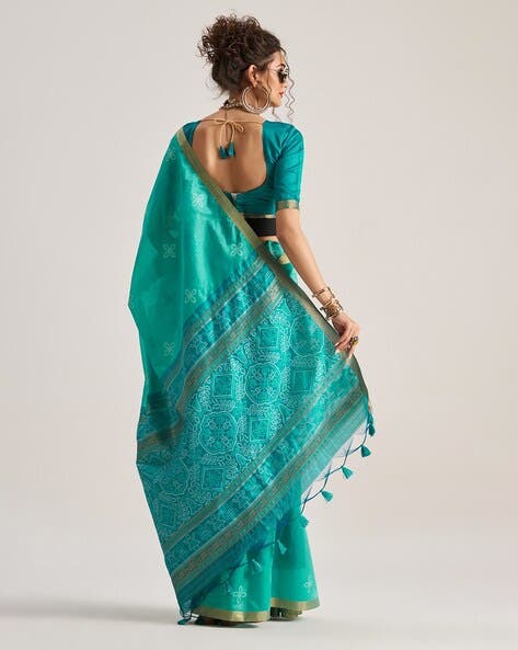 Green Pure Soft Art Silk Handloom Bandhej Print Saree