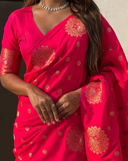 Pink Pure Soft Munga Silk Handloom Weaving Saree 