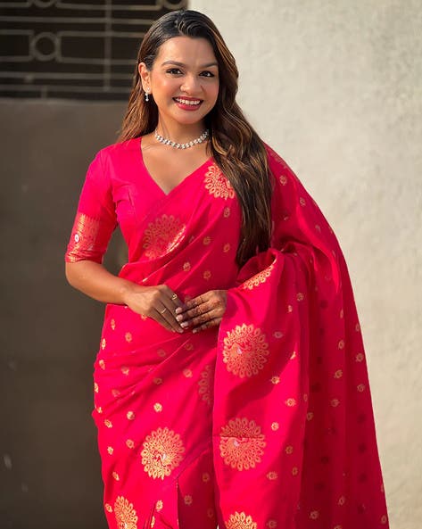 Pink Pure Soft Munga Silk Handloom Weaving Saree ##color## Moonga Silk Saree with premium fabric and embroidery