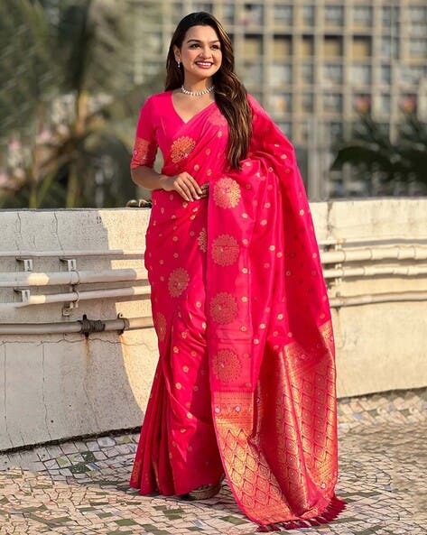 Pink Pure Soft Munga Silk Handloom Weaving Saree 