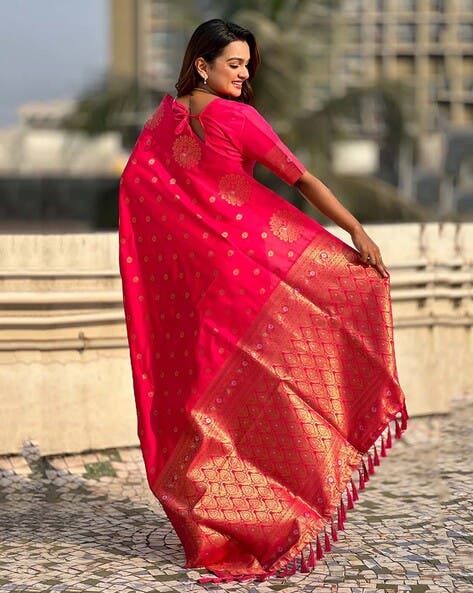 Pink Pure Soft Munga Silk Handloom Weaving Saree 
