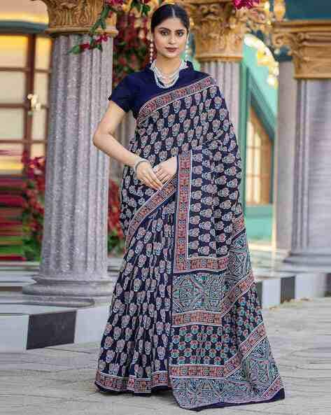 Navy Blue Pure Soft Bhagalpuri Cotton Handloom Saree