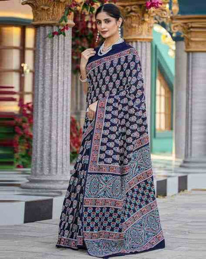 Navy Blue Pure Soft Bhagalpuri Cotton Handloom Saree 