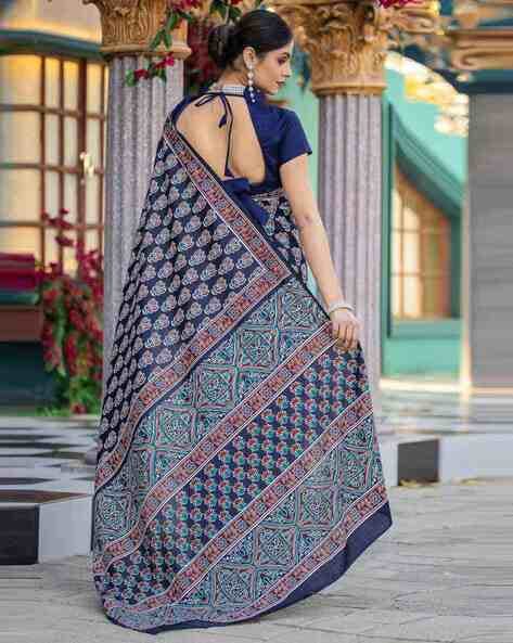 Navy Blue Pure Soft Bhagalpuri Cotton Handloom Saree