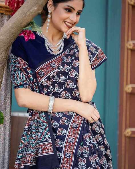 Navy Blue Pure Soft Bhagalpuri Cotton Handloom Saree