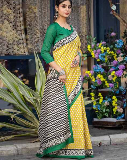 Yellow Pure Soft Bhagalpuri Cotton Handloom Saree 