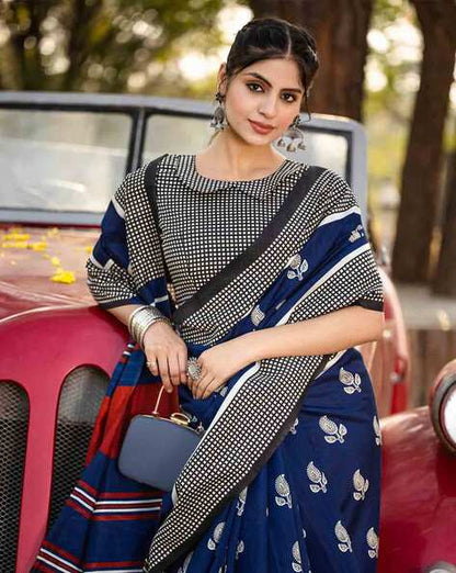 Blue Pure Soft Bhagalpuri Cotton Handloom Saree 
