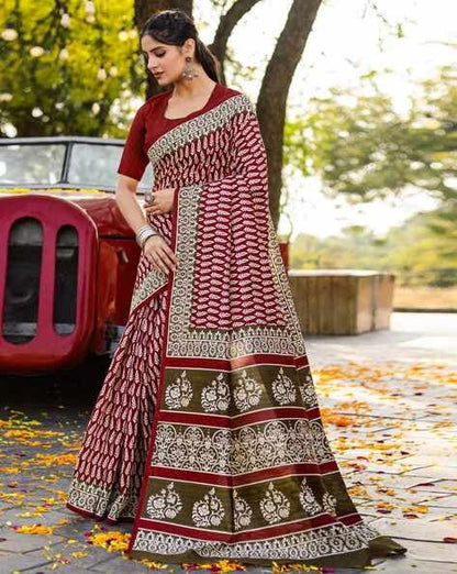 Maroon Pure Soft Bhagalpuri Cotton Handloom Saree 