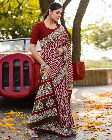 Maroon Pure Soft Bhagalpuri Cotton Handloom Saree