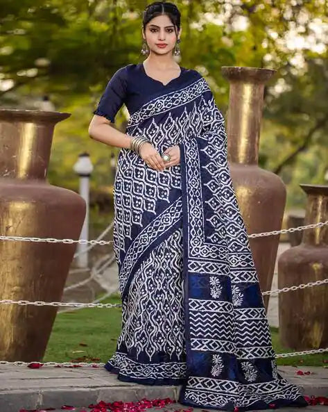 Blue Pure Soft Bhagalpuri Cotton Handloom Saree