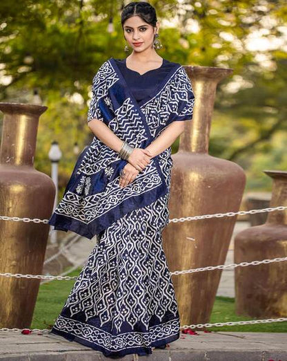 Blue Pure Soft Bhagalpuri Cotton Handloom Saree 