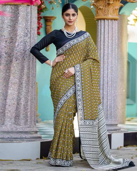 Olive Pure Soft Bhagalpuri Cotton Handloom Saree 