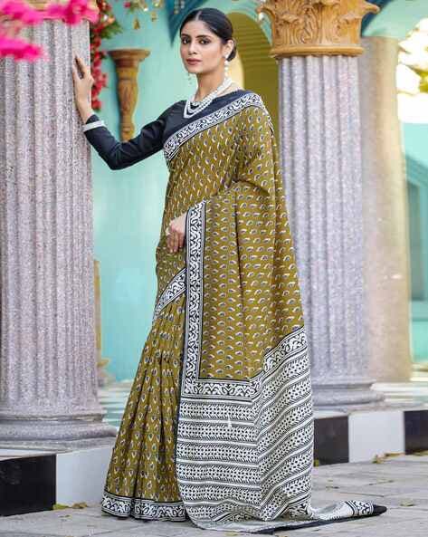 Olive Pure Soft Bhagalpuri Cotton Handloom Saree