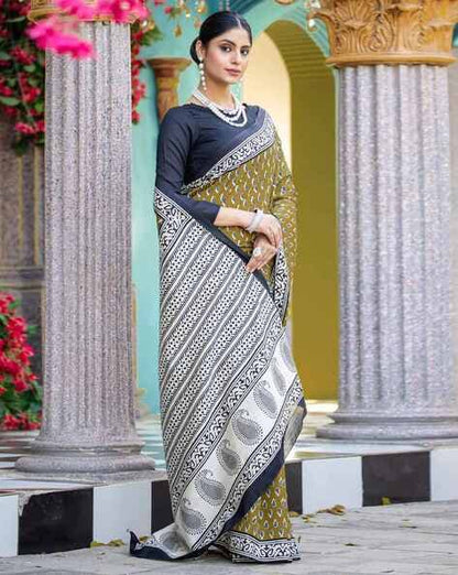 Olive Pure Soft Bhagalpuri Cotton Handloom Saree 