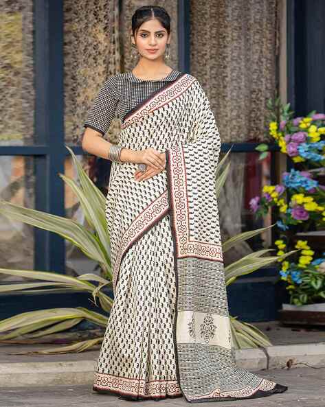 Off white Pure Soft Bhagalpuri Cotton Handloom Saree 