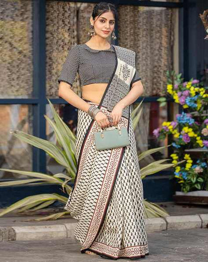 Off white Pure Soft Bhagalpuri Cotton Handloom Saree 