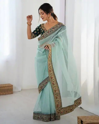 Sea Green Pure Soft Crush Banarasi Silk Saree 