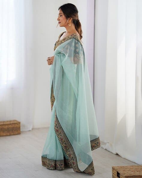 Sea Green Pure Soft Crush Banarasi Silk Saree ##color## Ready to Wear Saree with premium fabric and embroidery