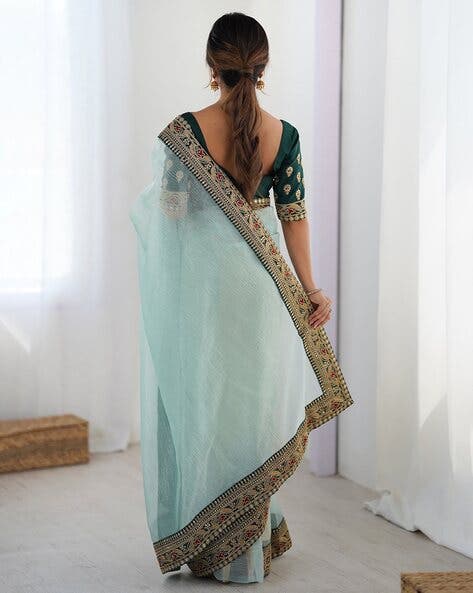 Sea Green Pure Soft Crush Banarasi Silk Saree ##color## Ready to Wear Saree with premium fabric and embroidery