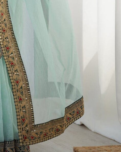 Sea Green Pure Soft Crush Banarasi Silk Saree 