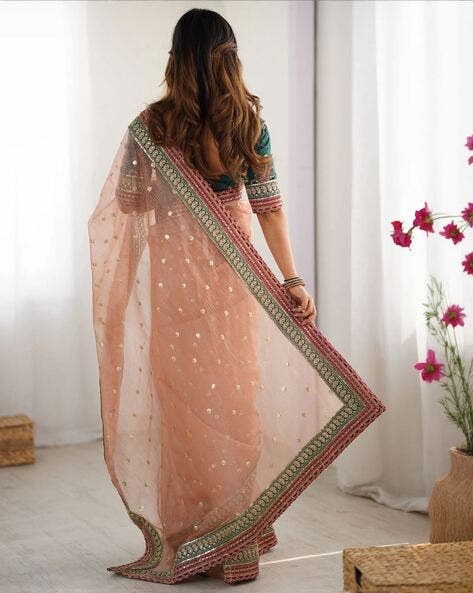 Peach Pure Soft Crush Banarasi Silk Saree ##color## Ready to Wear Saree with premium fabric and embroidery