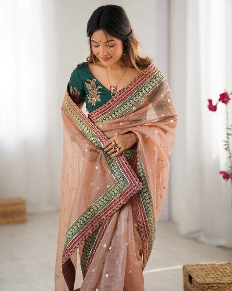 Peach Pure Soft Crush Banarasi Silk Saree ##color## Ready to Wear Saree with premium fabric and embroidery