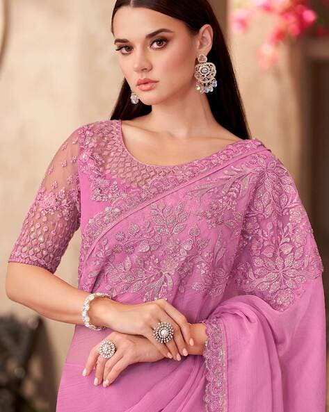 Pink Pure Georgette Chiffon With Embroidery Sequins Saree 