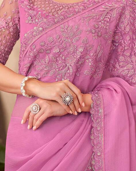 Pink Pure Georgette Chiffon With Embroidery Sequins Saree 