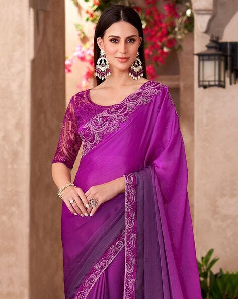 Magenta Pure Georgette Chiffon With Embroidery Sequins Saree 